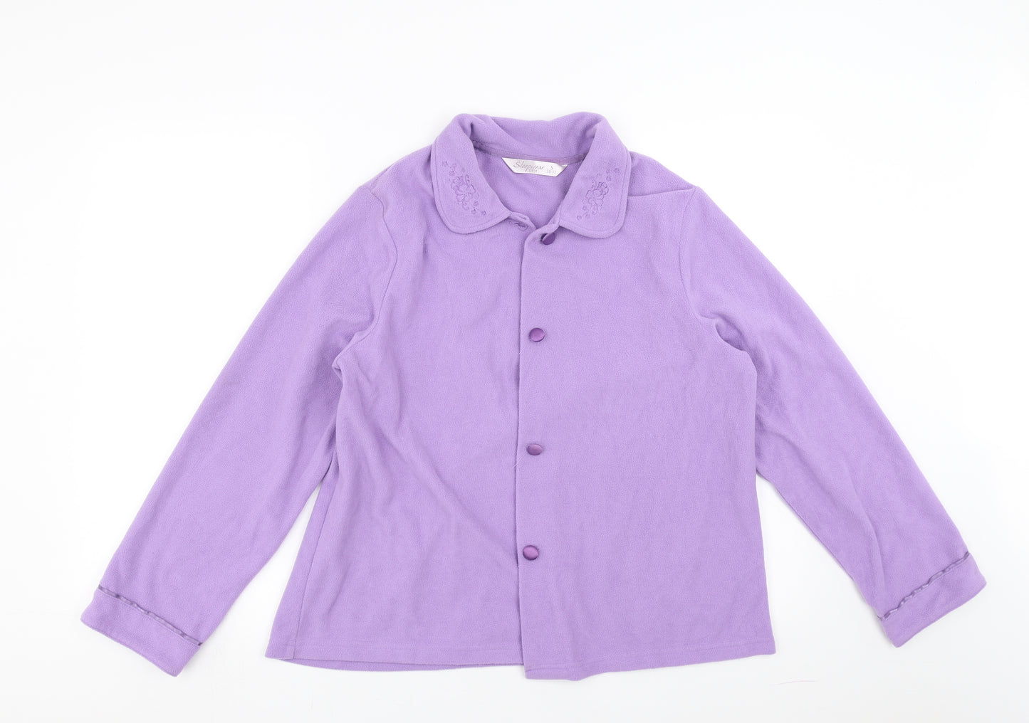 EWM Womens Purple Solid Fleece Top Pyjama Top Size S  - Floral embroidery