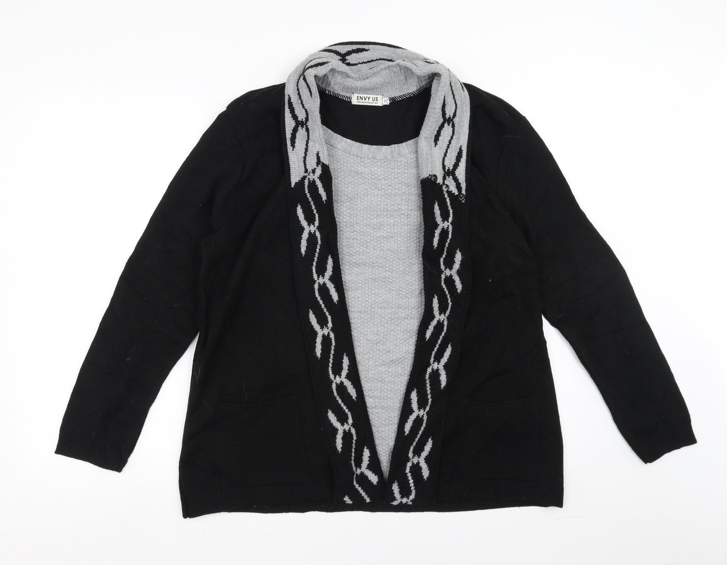 Envy Us Womens Black   Cardigan Jumper Size L  - jumper with over cardigan detail