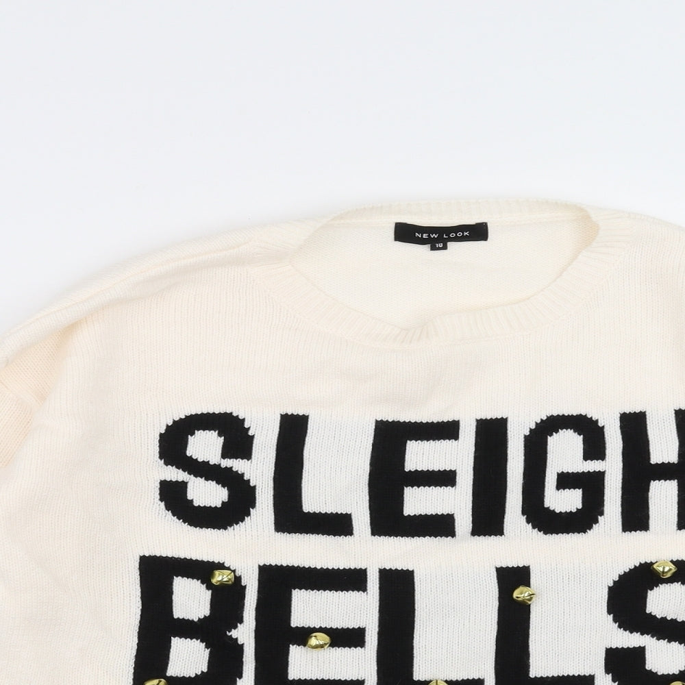 New Look Womens Ivory   Pullover Jumper Size 10  - Sleigh bells bling