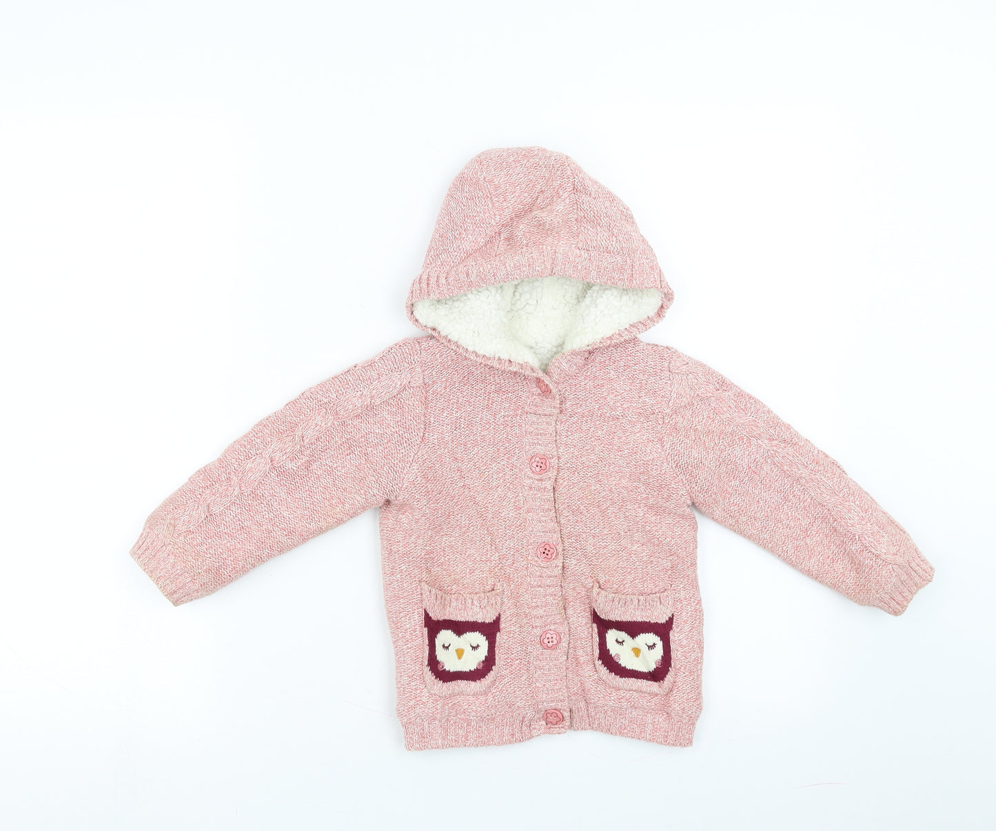 Nutmeg Girls Pink   Cardigan Jumper Size 2-3 Years  - Hooded, fleece lined