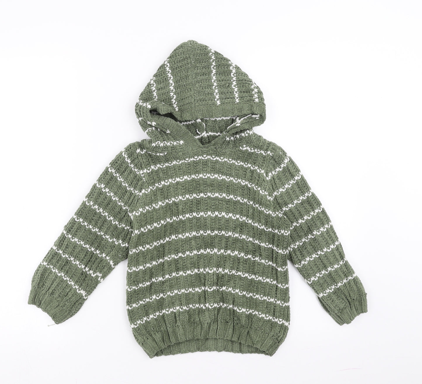 M&Co Boys Green Striped  Pullover Hoodie Size 4-5 Years