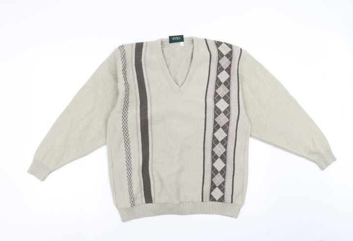 Hunter Mens Beige Argyle/Diamond Pullover Jumper Size M