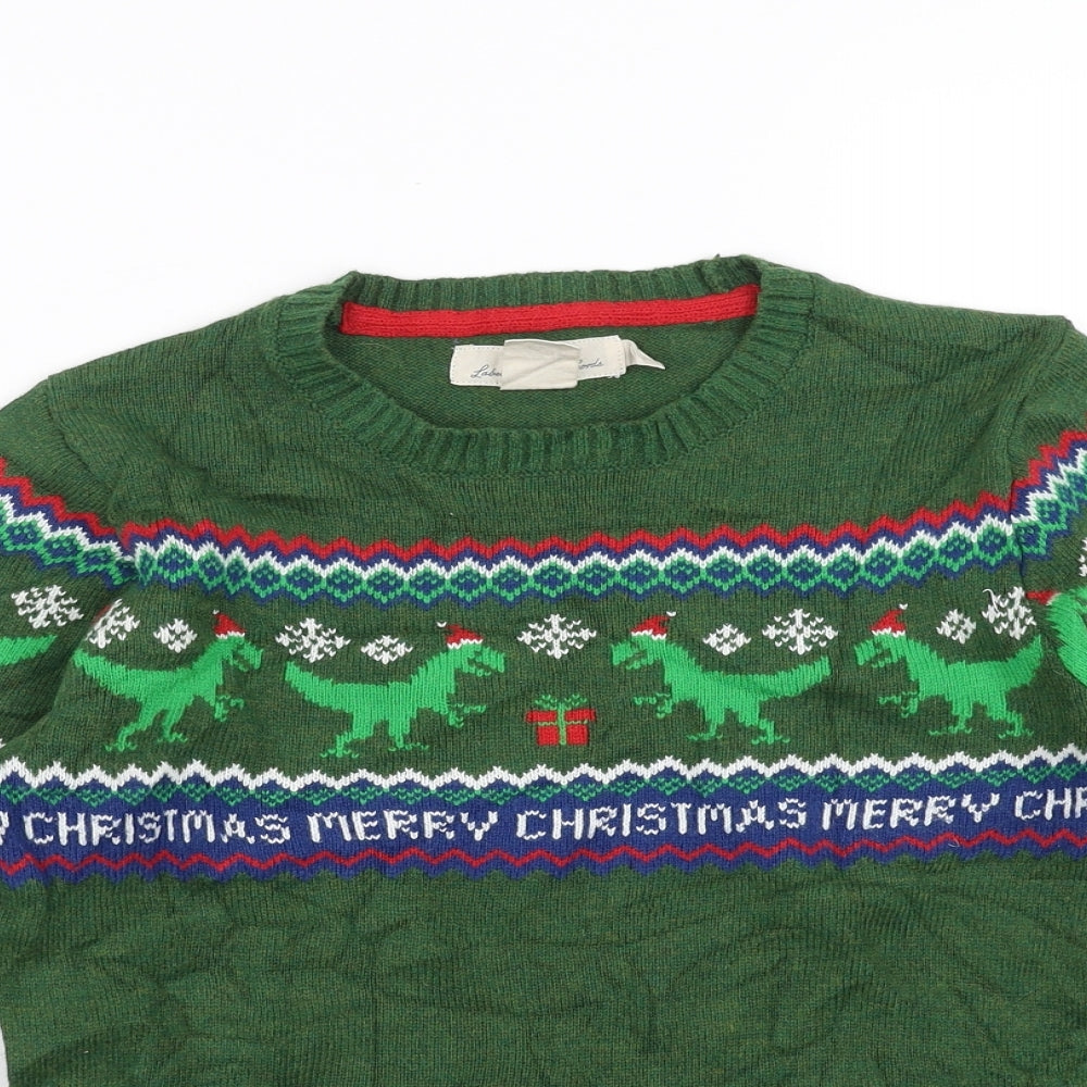 H&M Boys Green Geometric  Pullover Jumper Size 8-9 Years  - Dinosaur Christmas