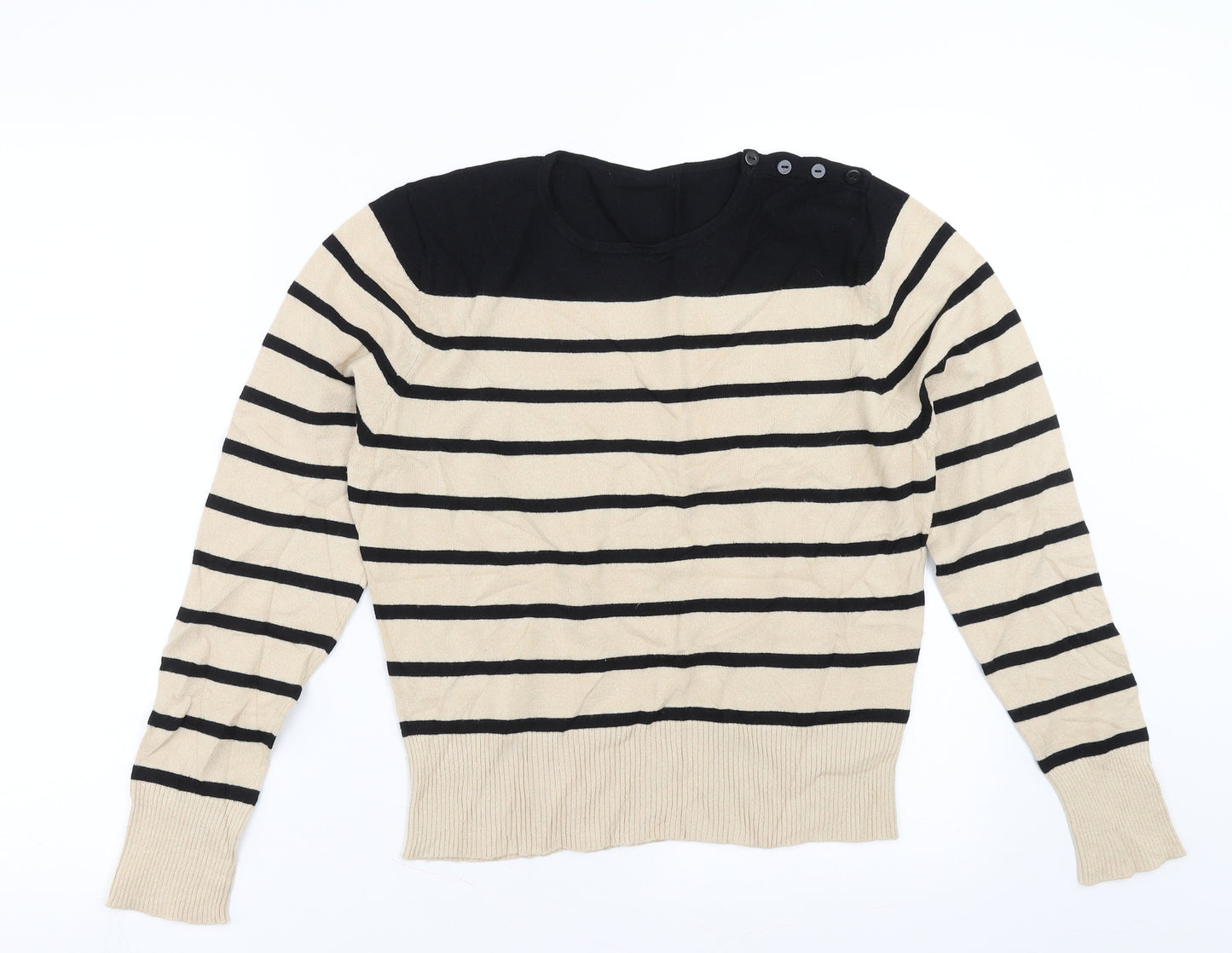 Marks and Spencer Womens Beige Striped  Pullover Jumper Size 14