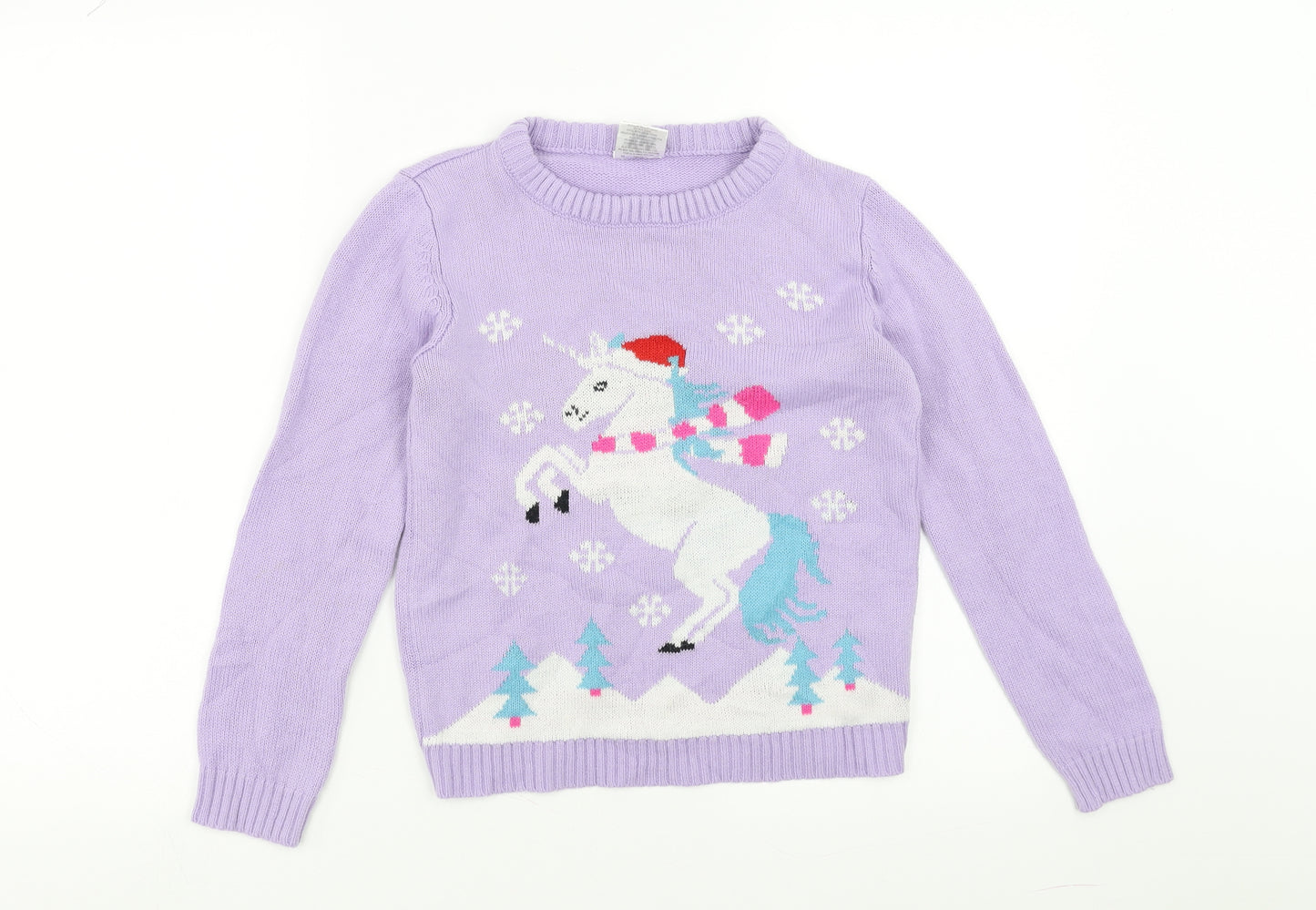 Lily & dan Girls Purple   Pullover Jumper Size 9-10 Years  - Unicorn Christmas