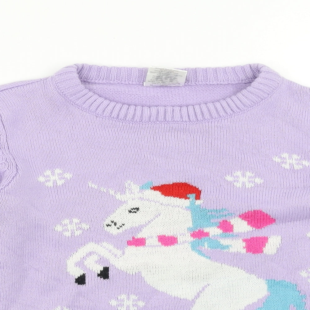 Lily & dan Girls Purple   Pullover Jumper Size 9-10 Years  - Unicorn Christmas