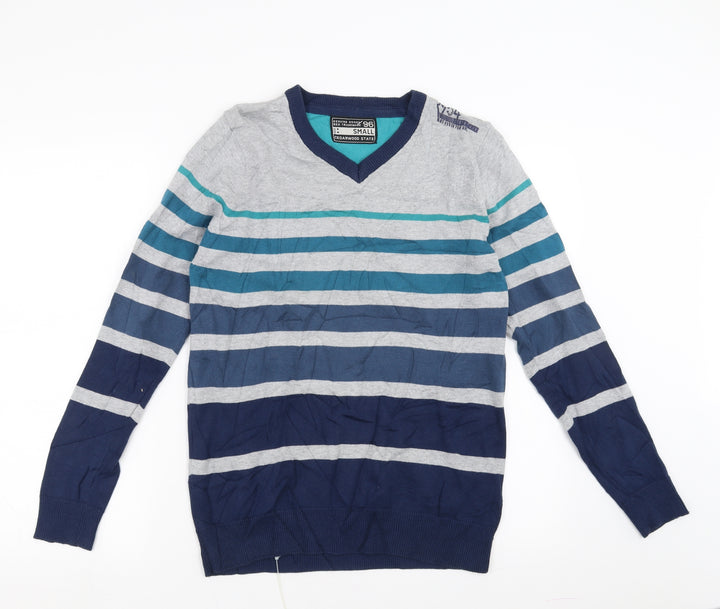 Cedar Wood State Mens Blue Striped Pullover Jumper Size S