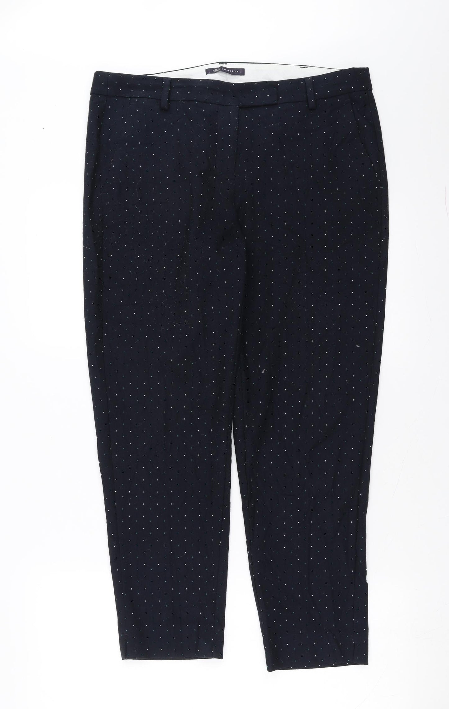 Marks and Spencer Womens Blue   Chino Trousers Size 14 L25 in - short, dotted pattern