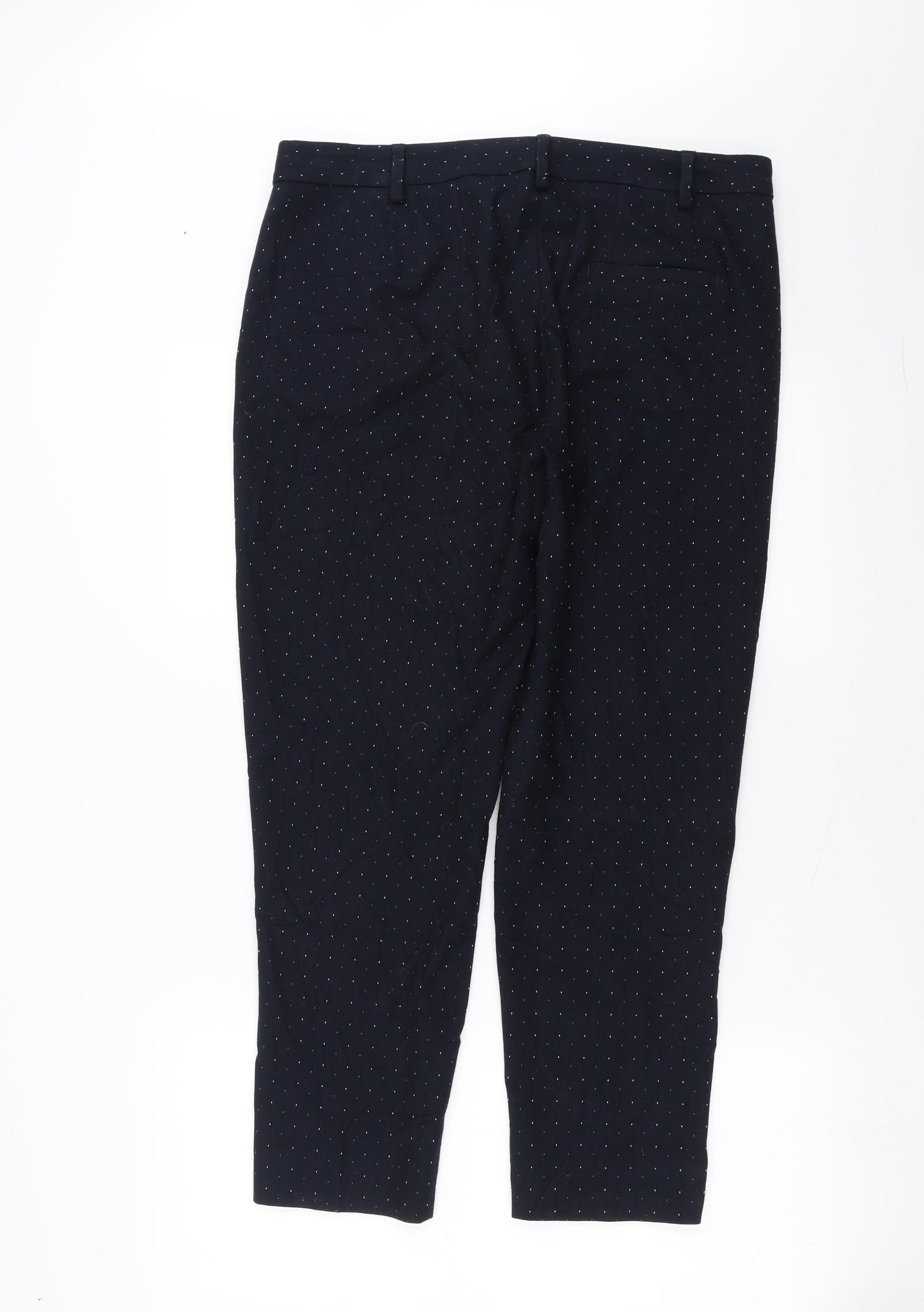 Marks and Spencer Womens Blue   Chino Trousers Size 14 L25 in - short, dotted pattern