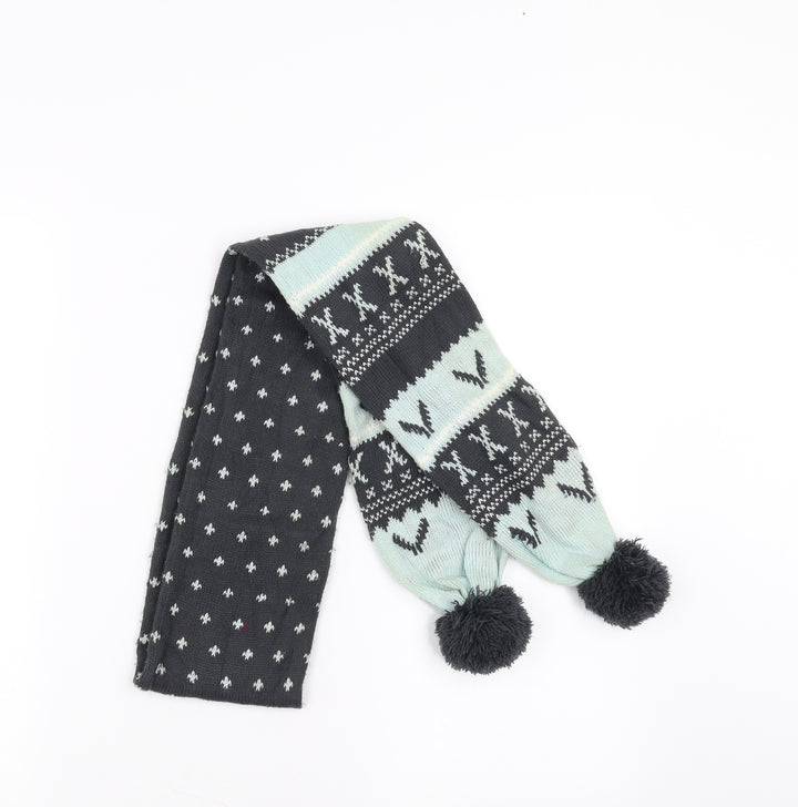 Preworn Womens Grey Geometric Scarf - pom pom detail