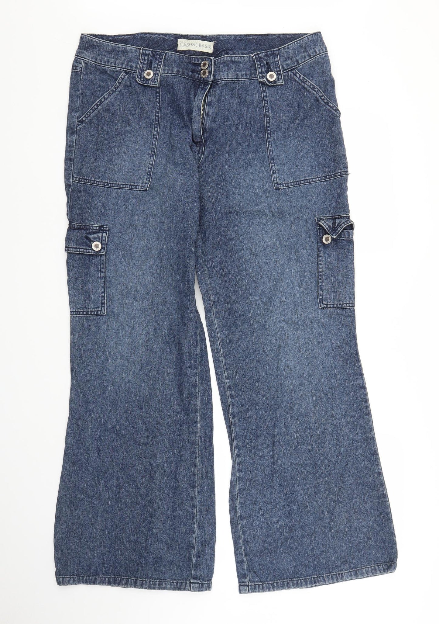 Casual Basix Womens Blue  Denim Wide-Leg Jeans Size 16 L29 in