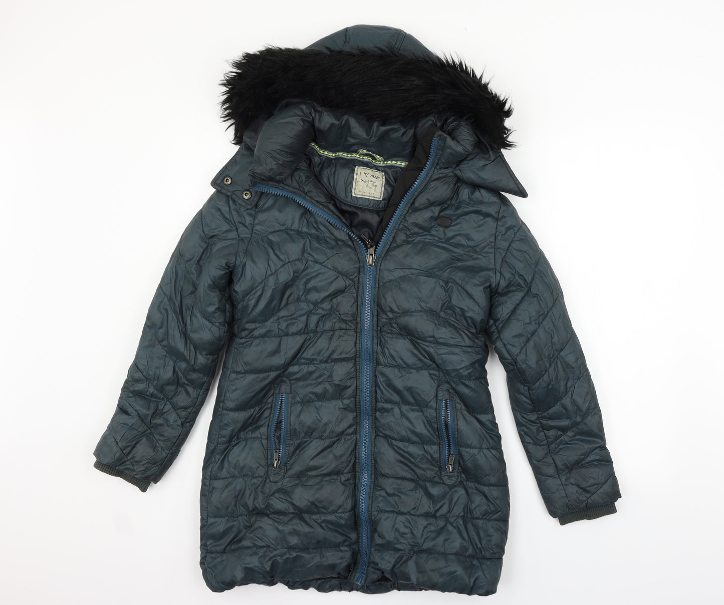 NEXT Girls Green   Jacket Coat Size 10 Years  - FAUX FUR