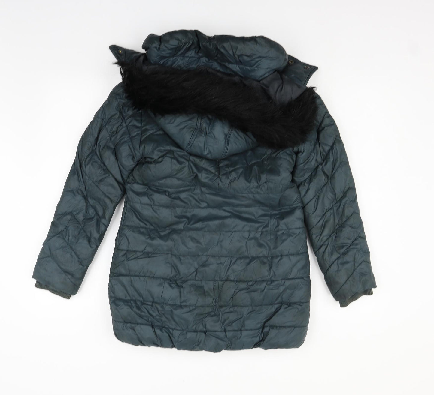 NEXT Girls Green   Jacket Coat Size 10 Years  - FAUX FUR