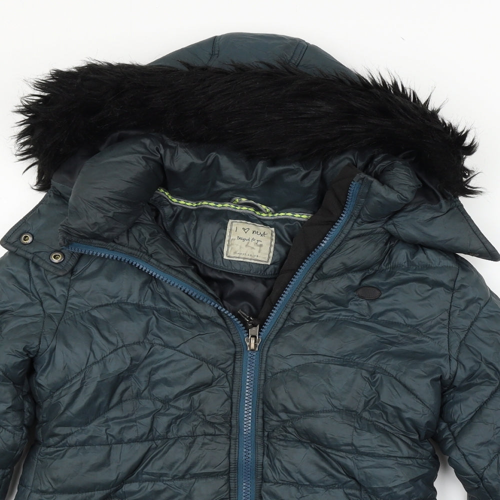 NEXT Girls Green   Jacket Coat Size 10 Years  - FAUX FUR