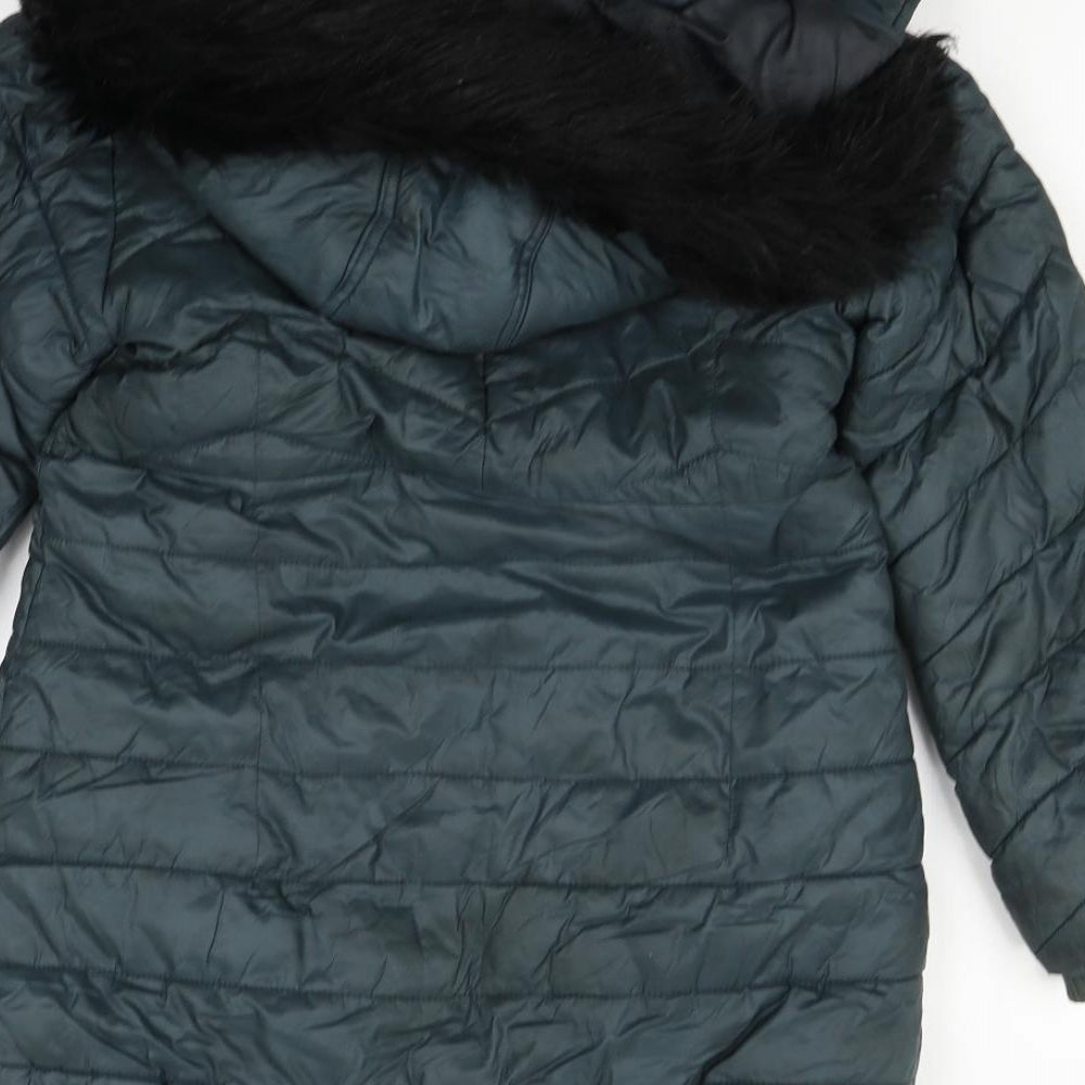 NEXT Girls Green   Jacket Coat Size 10 Years  - FAUX FUR