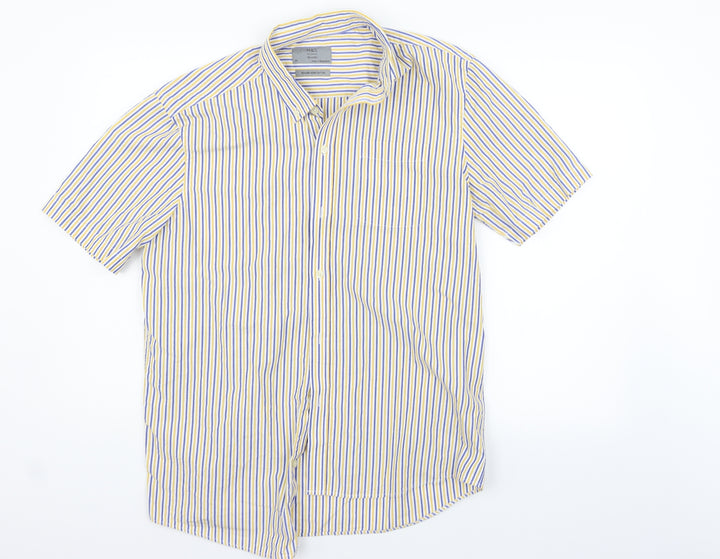Marks and Spencer Womens White Striped  Basic Button-Up Size M