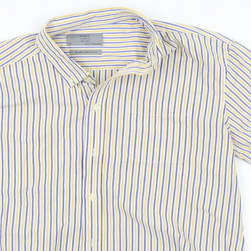 Marks and Spencer Womens White Striped  Basic Button-Up Size M