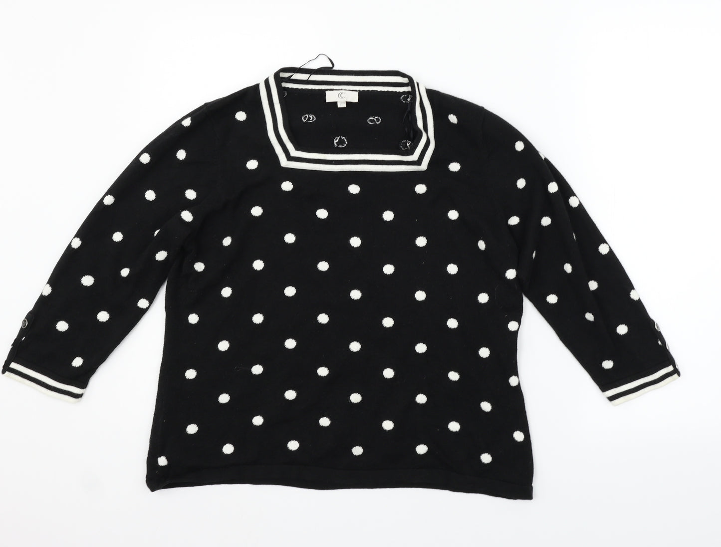 county casual Womens Black Polka Dot  Pullover Jumper Size XL