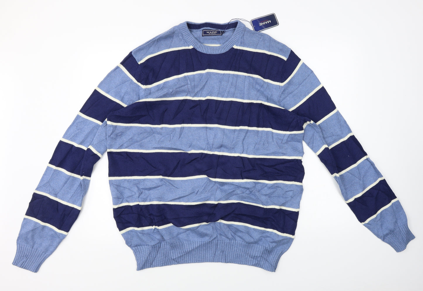 Maine New England  Mens Blue Striped  Pullover Jumper Size L