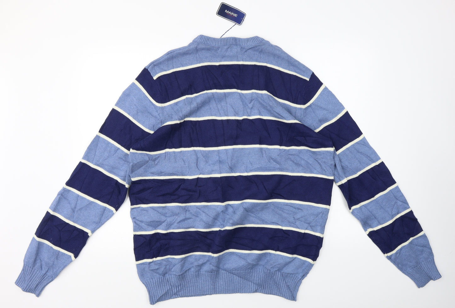 Maine New England  Mens Blue Striped  Pullover Jumper Size L
