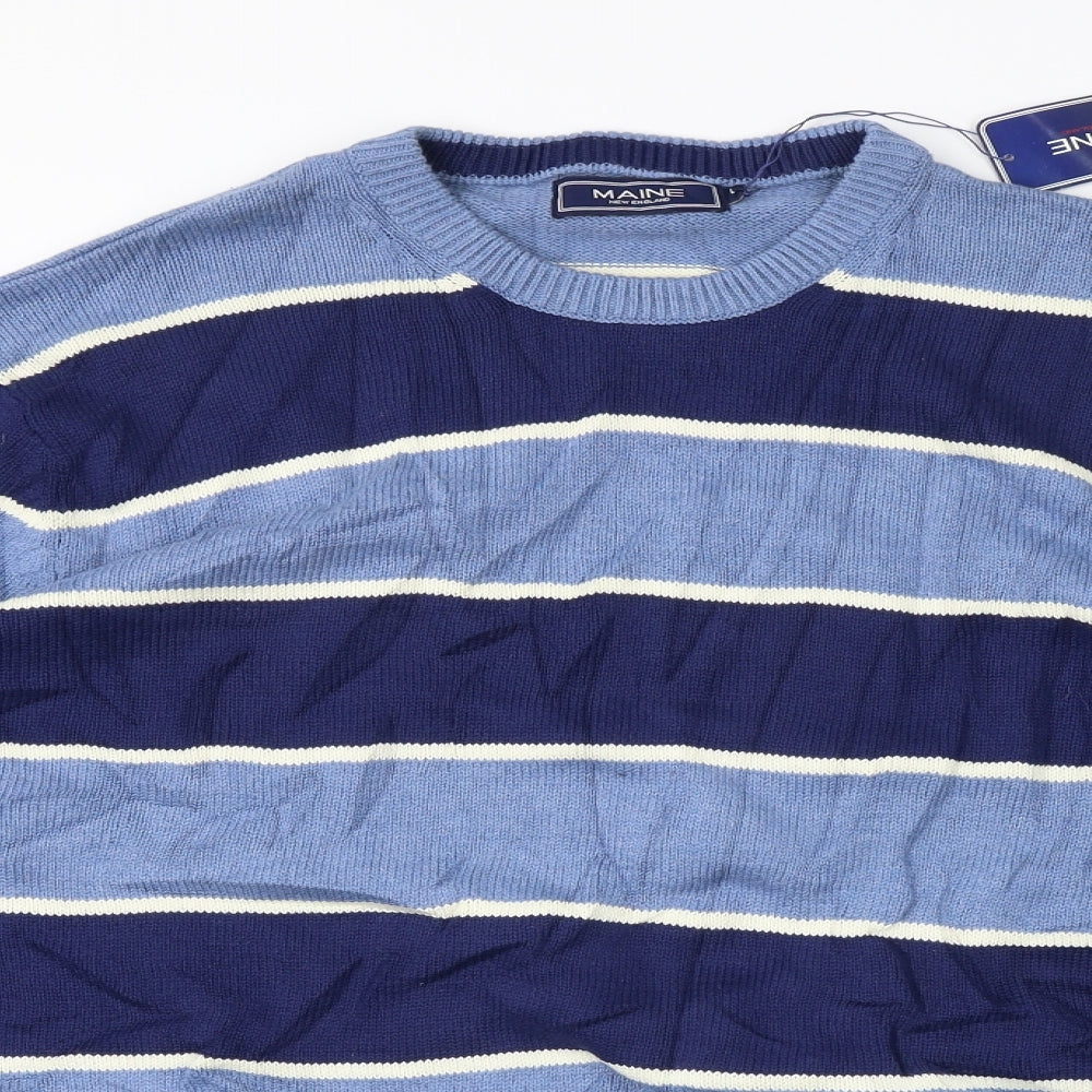 Maine New England  Mens Blue Striped  Pullover Jumper Size L