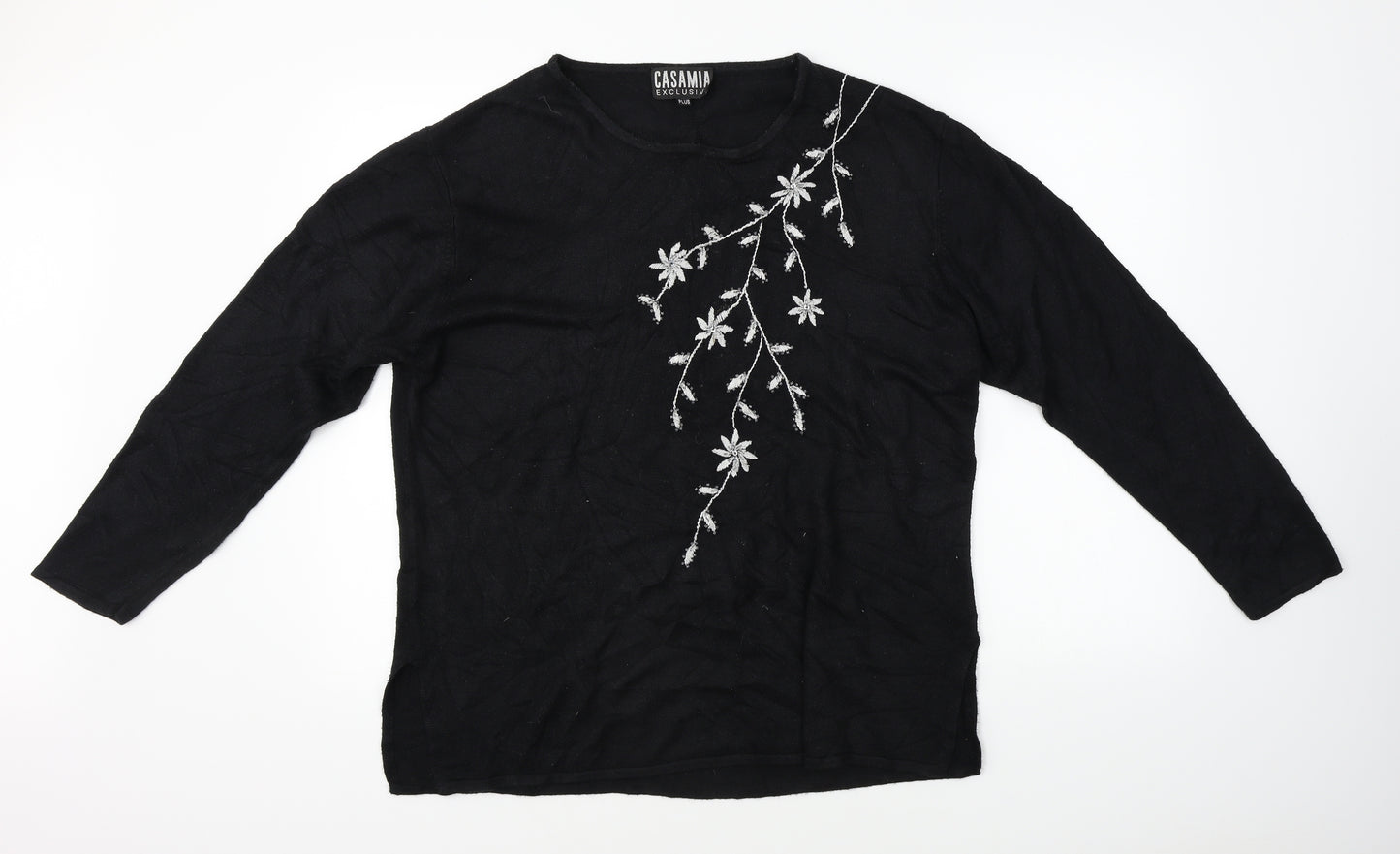 cashmia  Womens Black Floral  Pullover Jumper One Size