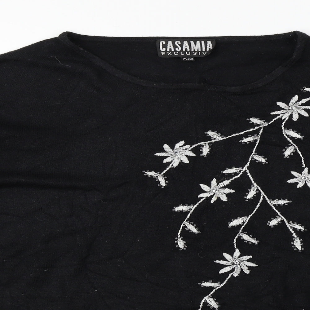 cashmia  Womens Black Floral  Pullover Jumper One Size