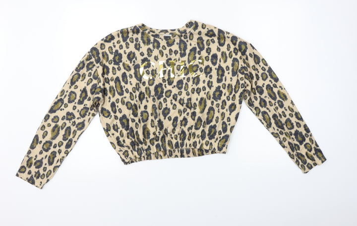 River Island Girls Beige Animal Print  Pullover Jumper Size 11-12 Years