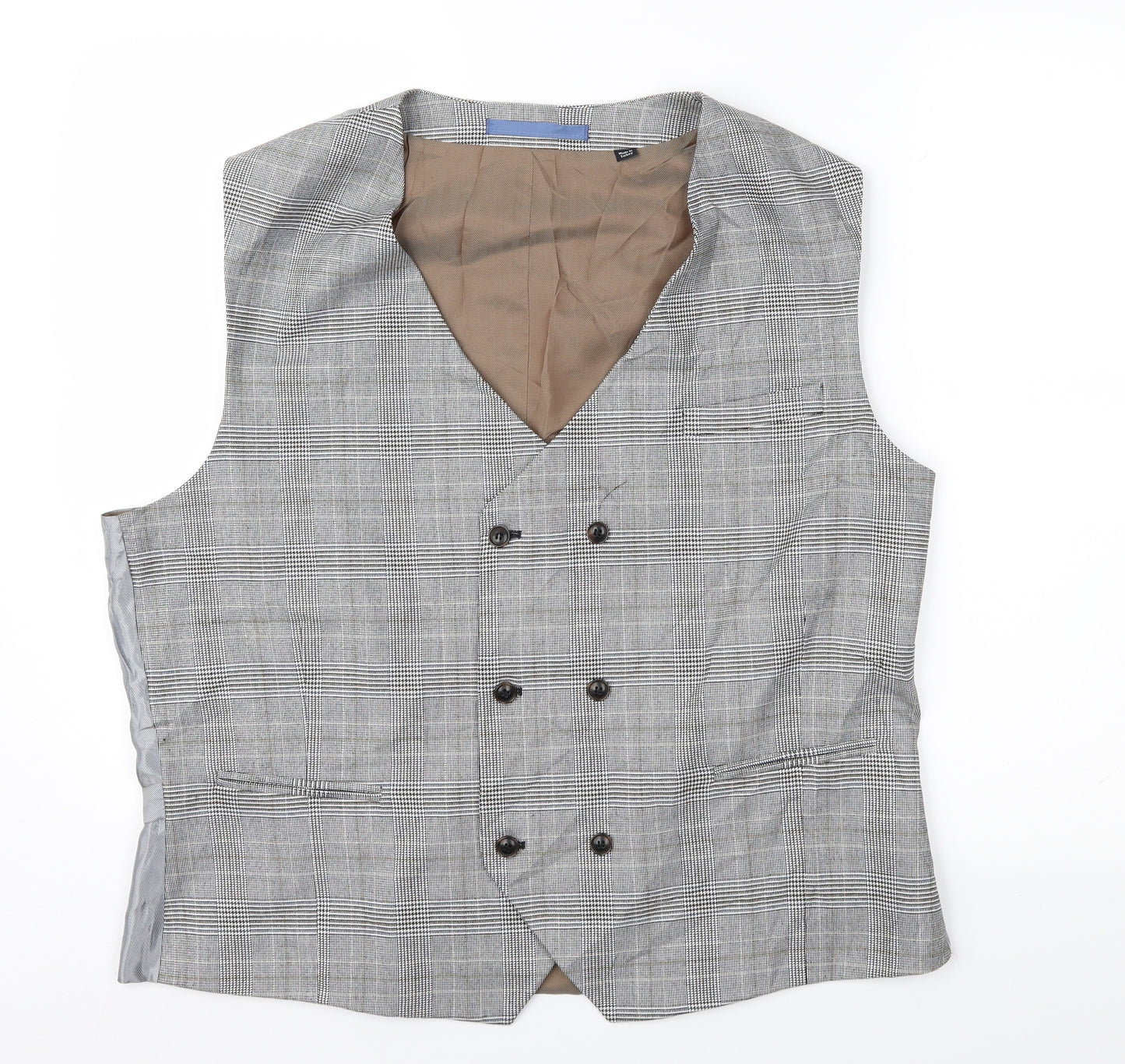 Burton Mens Grey Check  Jacket Suit Waistcoat Size XL