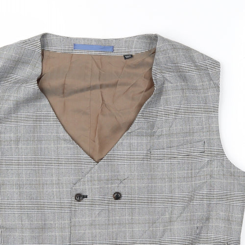 Burton Mens Grey Check  Jacket Suit Waistcoat Size XL