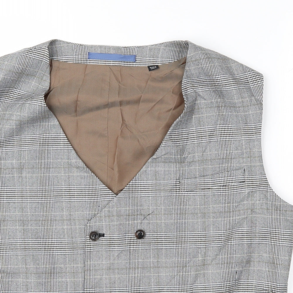 Burton Mens Grey Check  Jacket Suit Waistcoat Size XL