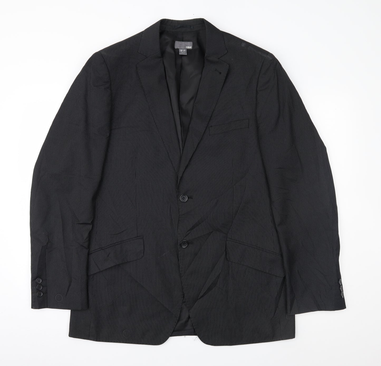 H&M Mens Black Striped  Jacket Suit Jacket Size 42