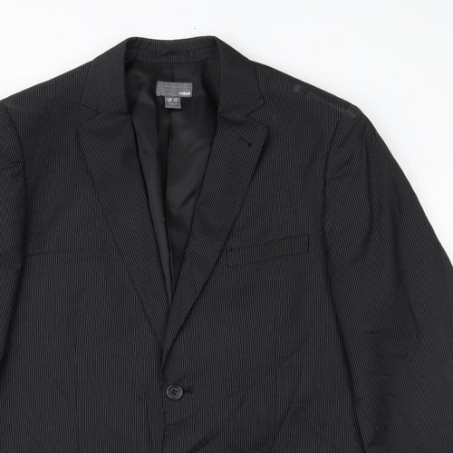H&M Mens Black Striped  Jacket Suit Jacket Size 42