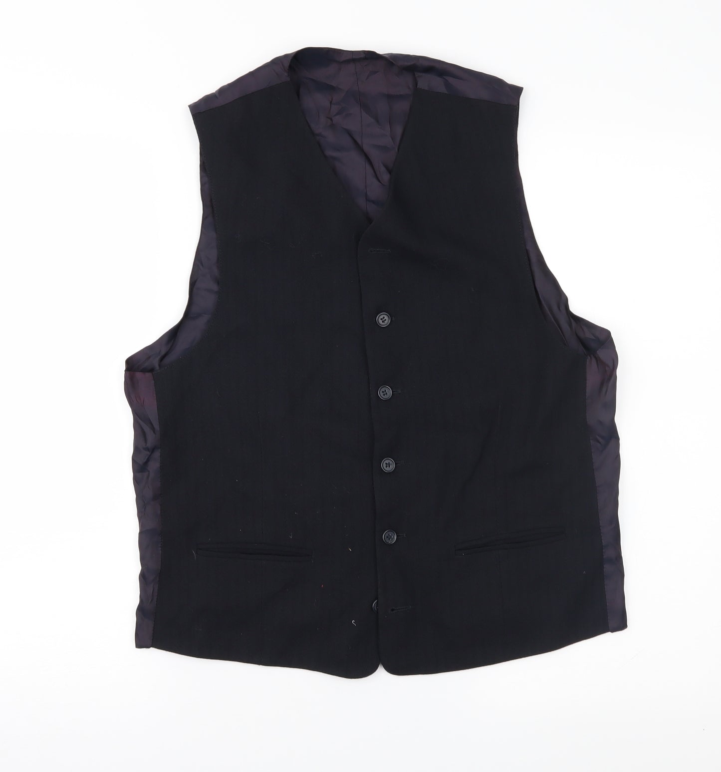 Preworn Mens Black Herringbone  Jacket Suit Waistcoat Size 40