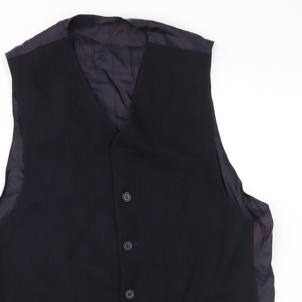 Preworn Mens Black Herringbone  Jacket Suit Waistcoat Size 40