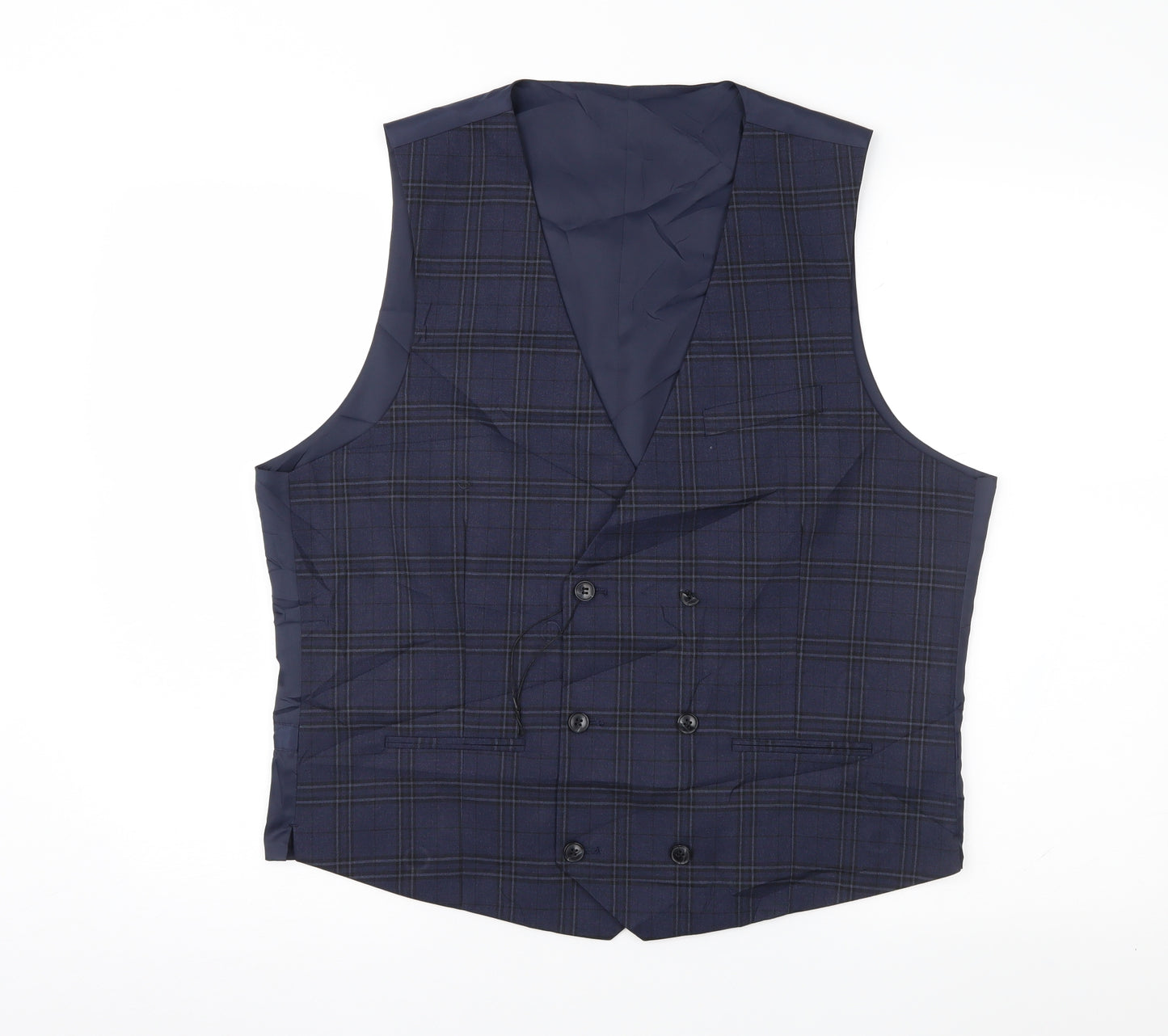 Marks and Spencer Mens Blue Check  Jacket Suit Waistcoat Size L