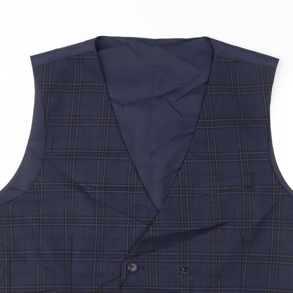 Marks and Spencer Mens Blue Check  Jacket Suit Waistcoat Size L