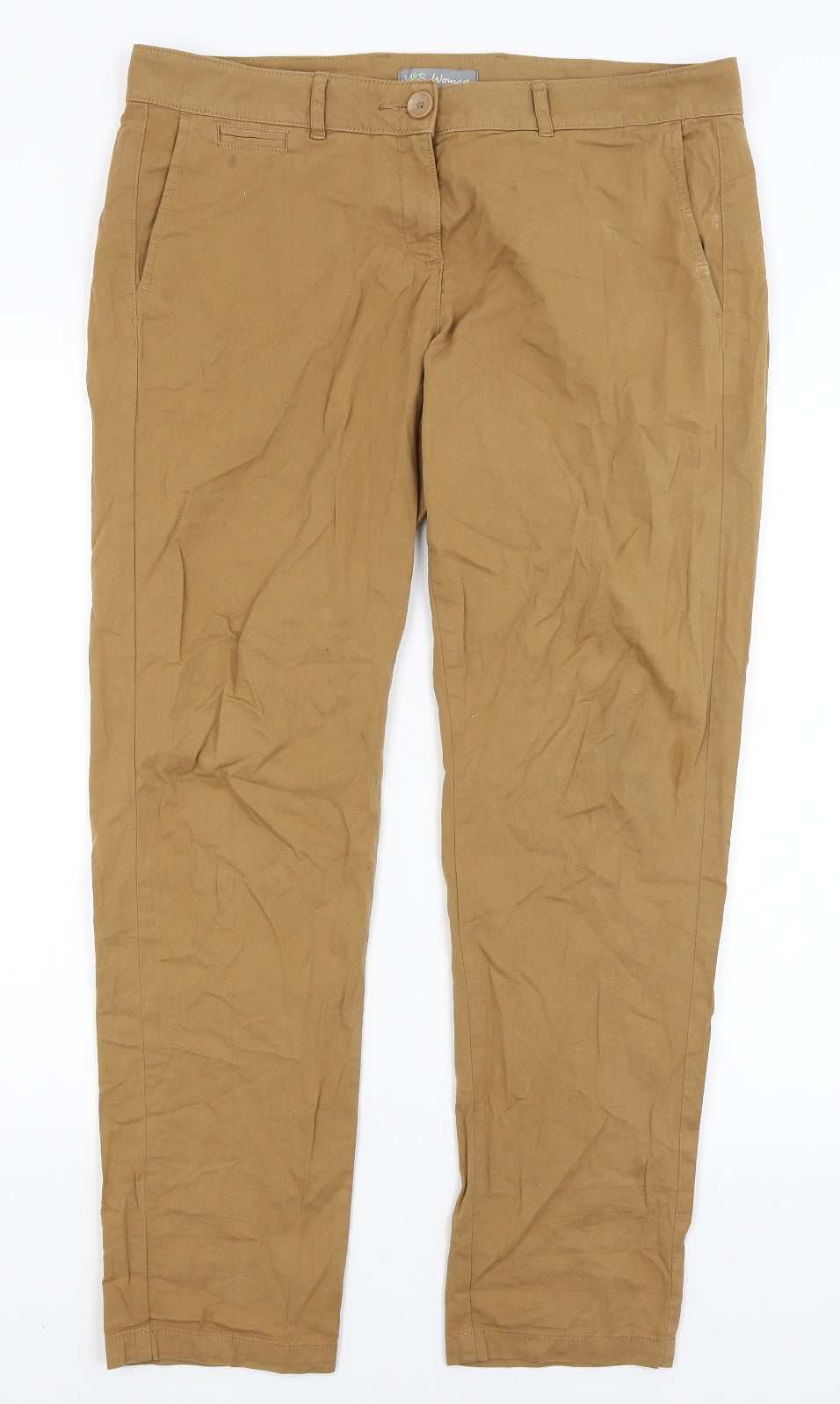 M&S Womens Brown   Chino Trousers Size 14 L29 in