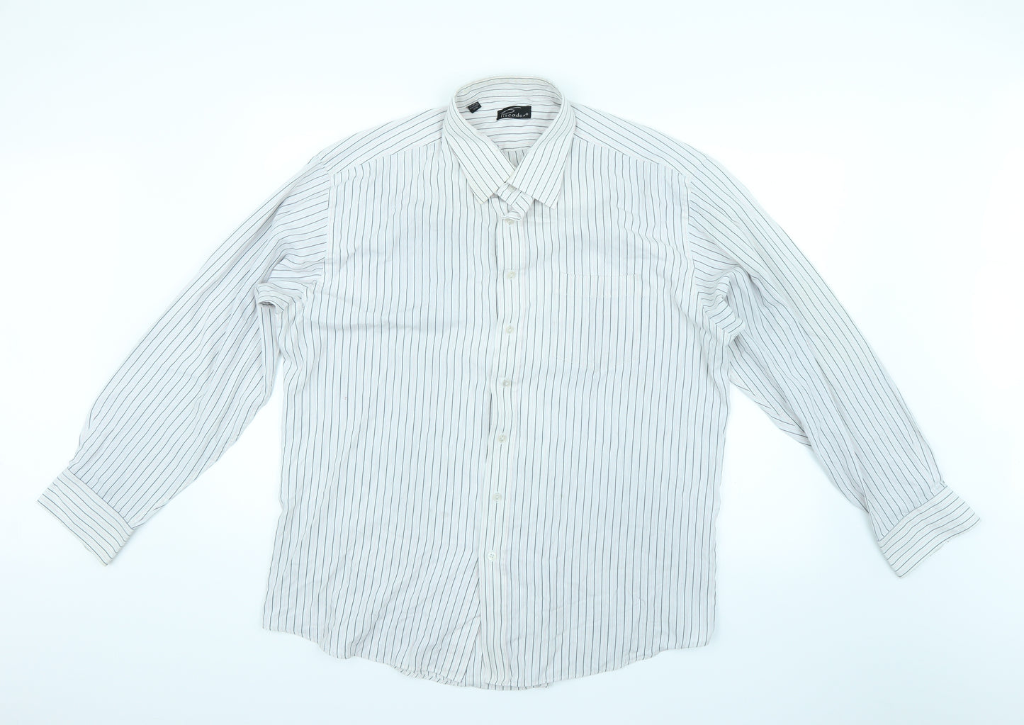 Piscador Mens White Striped   Dress Shirt Size 44