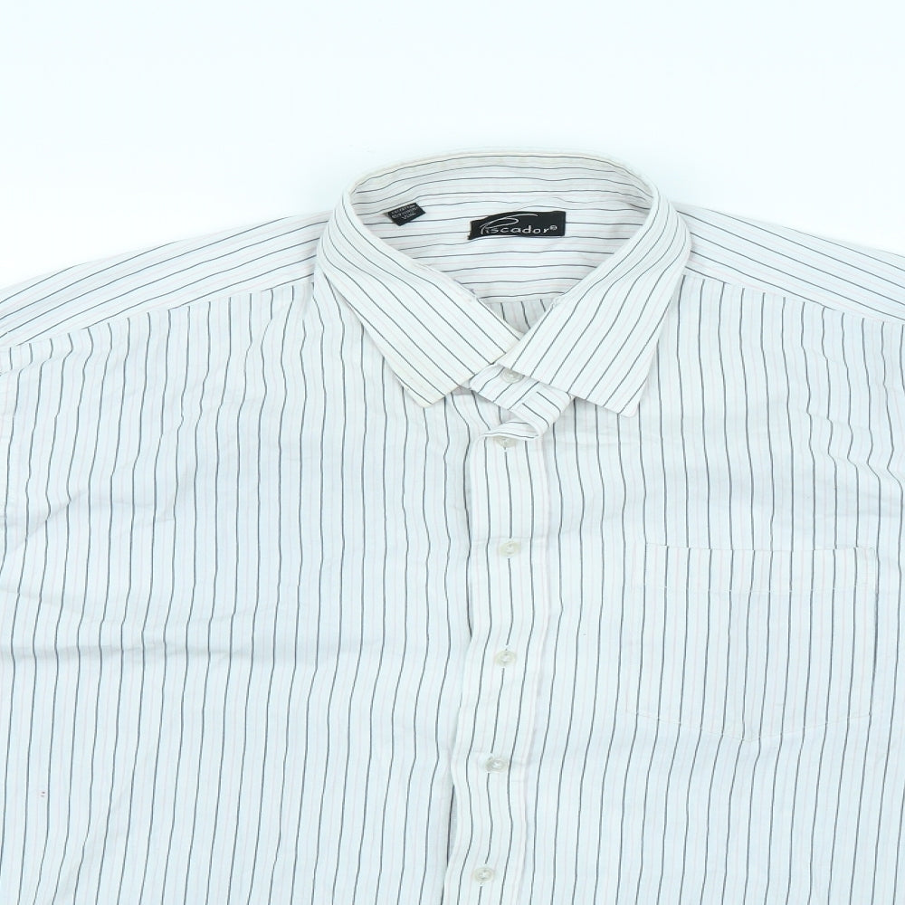 Piscador Mens White Striped   Dress Shirt Size 44