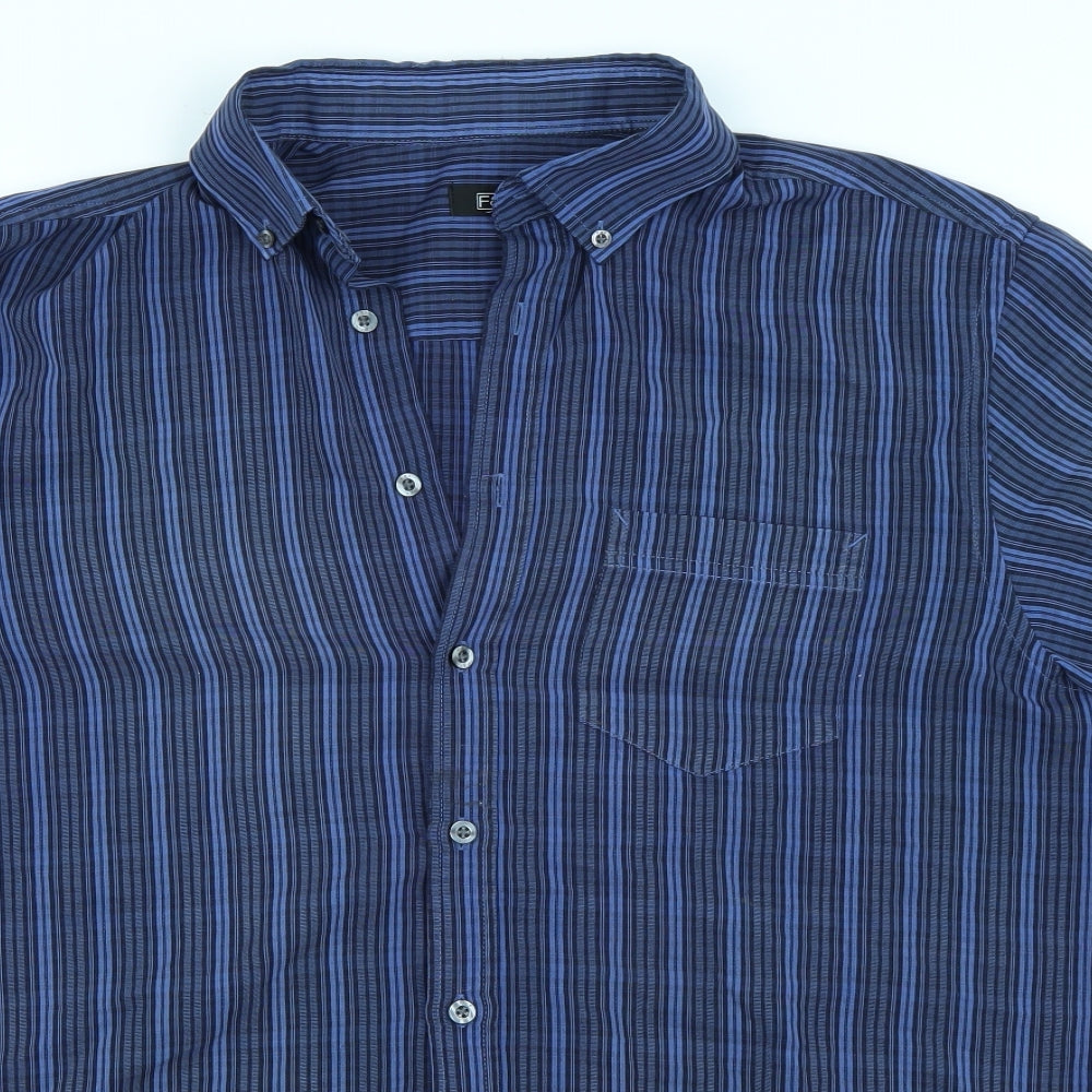 F&F Mens Blue Striped   Button-Up Size L