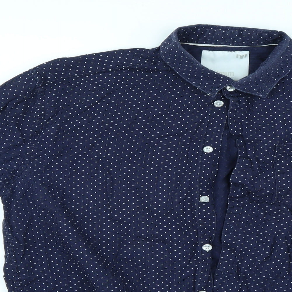 Minimum Mens Blue Polka Dot   Dress Shirt Size L