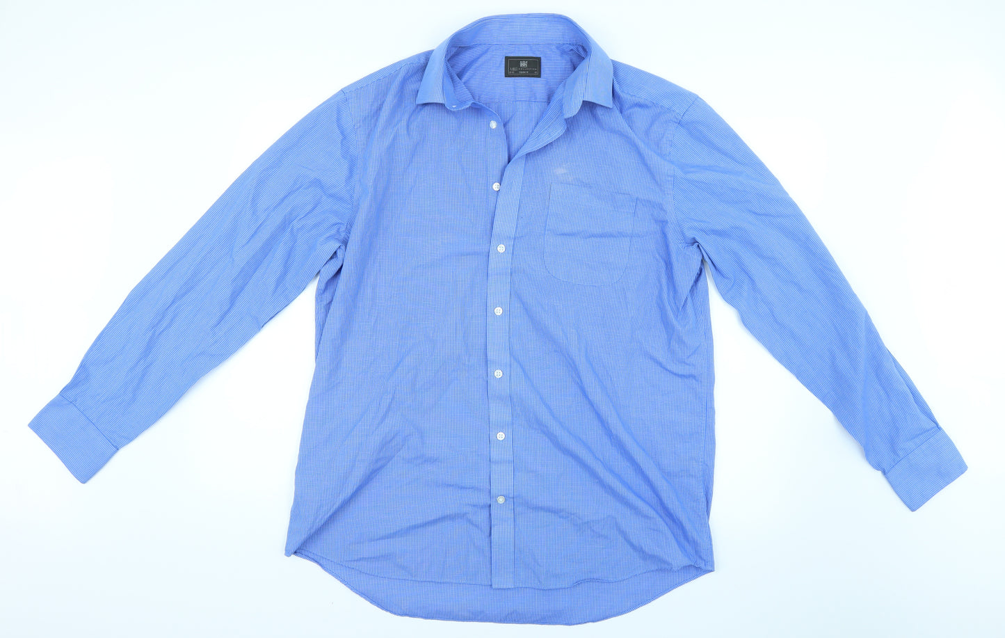 Marks and Spencer Mens Blue Check   Dress Shirt Size 42