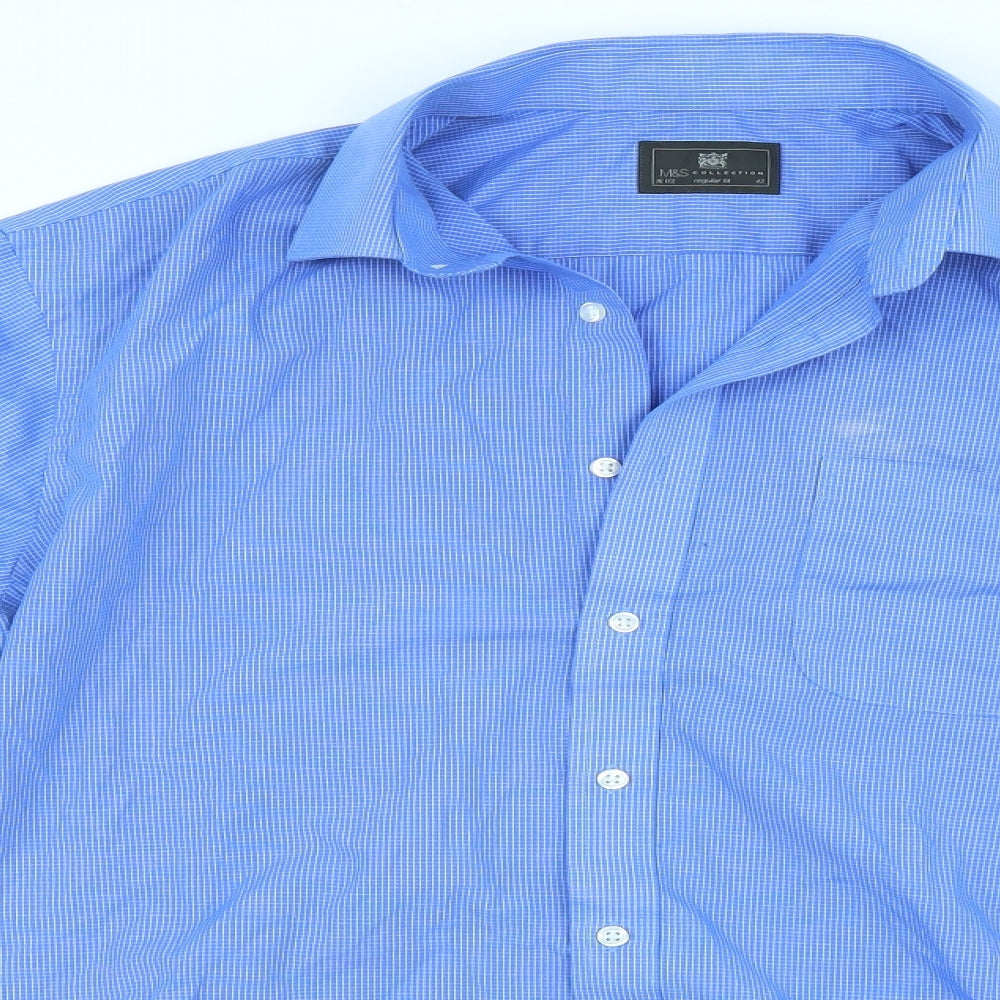 Marks and Spencer Mens Blue Check   Dress Shirt Size 42