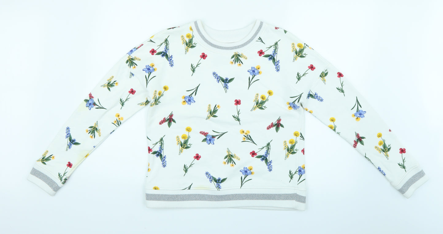 Limited Edition Womens White Floral  Pullover Jumper Size 10