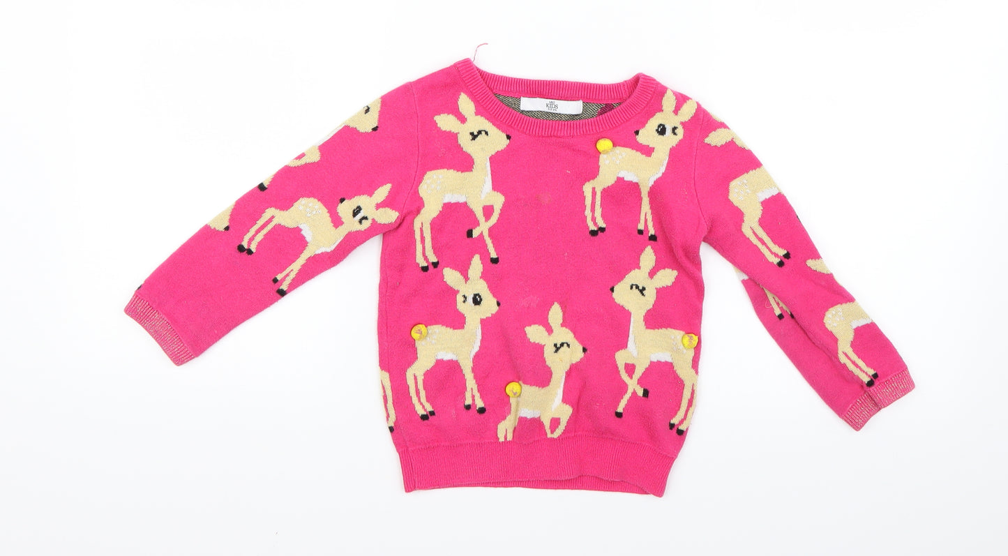 Marks and Spencer Girls Pink   Pullover Jumper Size 2-3 Years  - Christmas