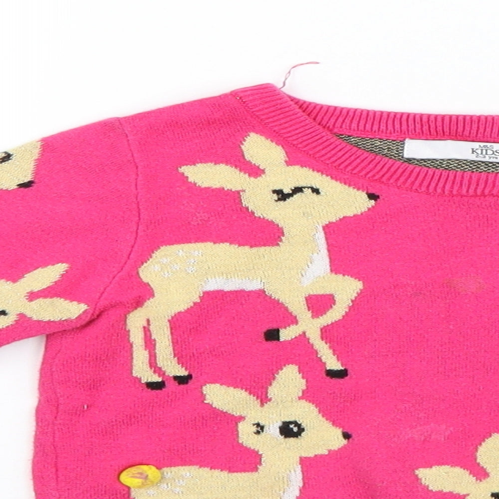 Marks and Spencer Girls Pink   Pullover Jumper Size 2-3 Years  - Christmas