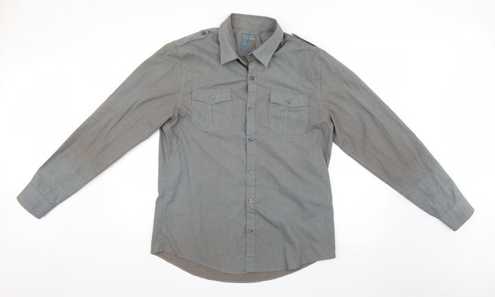 River Island Mens Blue Striped   Button-Up Size L