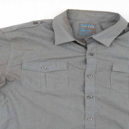 River Island Mens Blue Striped   Button-Up Size L