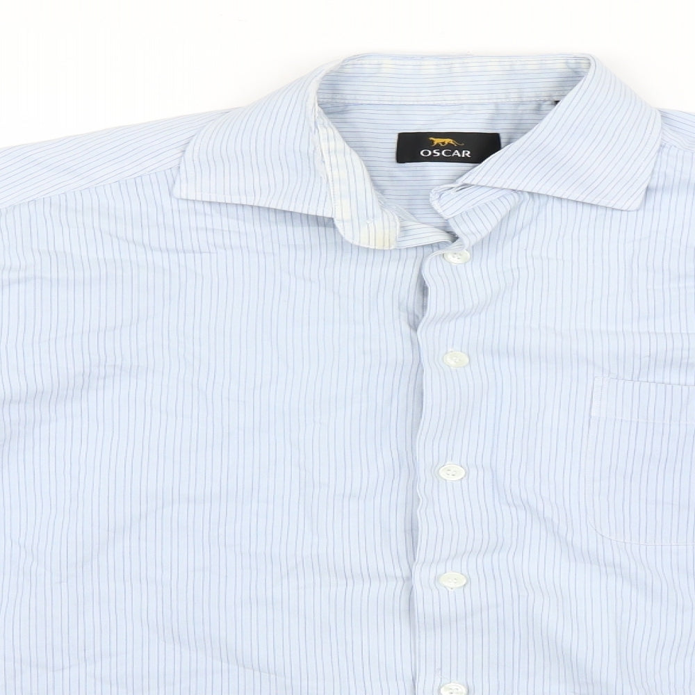 Oscar Mens Blue Pinstripe   Dress Shirt Size 42